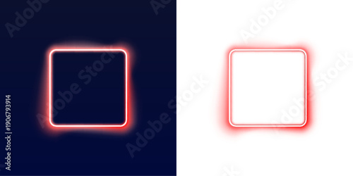 Glowing red neon square frame with radiant gradient edges. Perfect for posters, banners, and social media designs. Futuristic luminous vector element PNG.