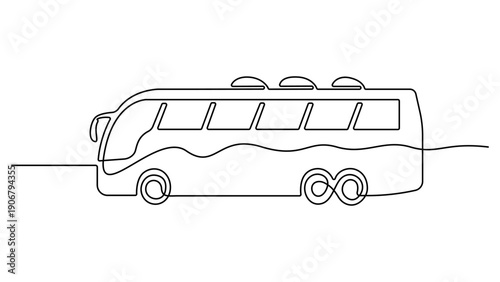 Continuous one line drawing of tourist bus. Simple travel bus. Continuous one line drawing of a beautiful school bus. Continuous one line drawing of a modern city bus art illustration vector
