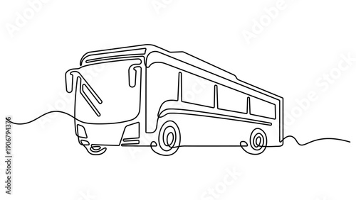 Continuous one line drawing of tourist bus. Simple travel bus. Continuous one line drawing of a beautiful school bus. Continuous one line drawing of a modern city bus art illustration vector