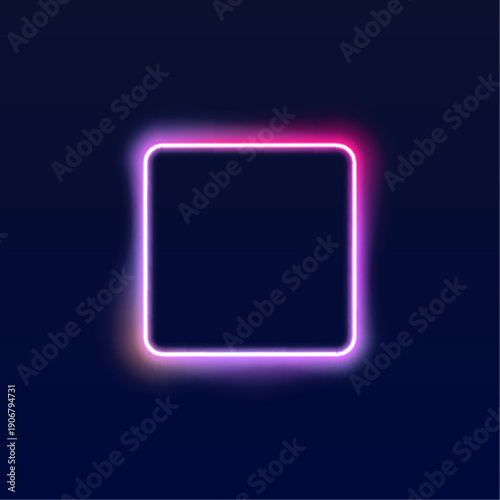 Pink neon square frame with sparkling luminous edges. Bright gradient isolated on black background. Perfect for banners and posters PNG.