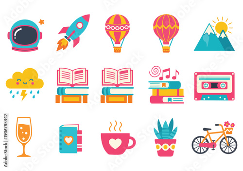 Collection of colorful flat for travel leisure and hobbies flat collection