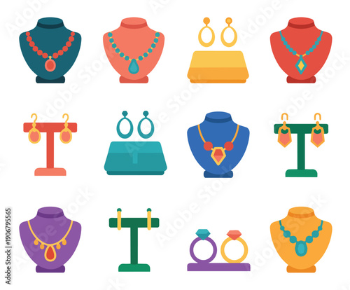 Flat jewelry necklaces earrings rings and clutches