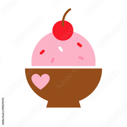 Ice Cream Sundae Icon With Cherry Topping And Heart Bowl