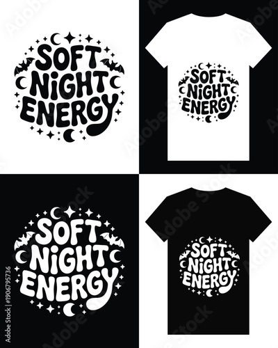 Soft night energy t-shirt designs with moon and stars theme Vector