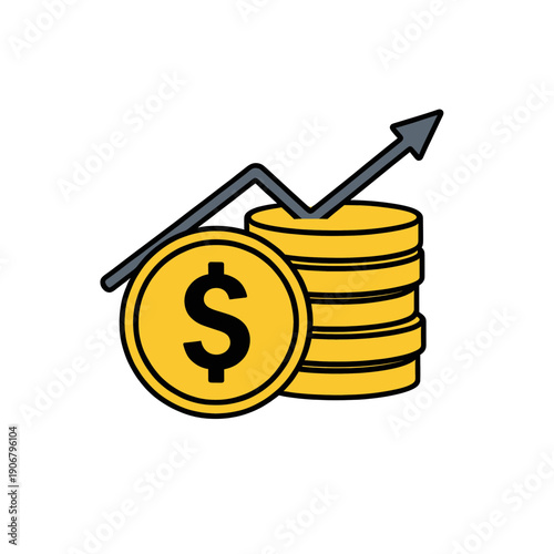 Money Growth Icon With Rising Arrow And Coins