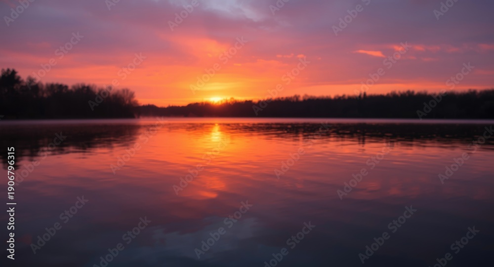 Obraz premium Glowing sunset reflecting on the placid lake surface
