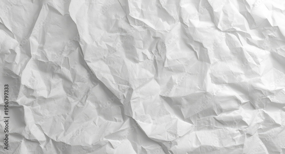 Fototapeta premium Clean white paper panel with layered crumpled texture and high key light copy space