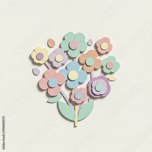  A beautiful bouquet of flowers made from layered paper in soft pastel colors. Minimalist paper art for greeting cards, invitations, or backgrounds.. Vector illustration