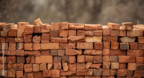 A substantial heap of bricks arranged in vertical layers