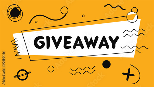 Vibrant Giveaway Promotion Banner with Modern Abstract Shapes and Bold Text on a Bright Yellow Background, Ideal for Social Media Contests