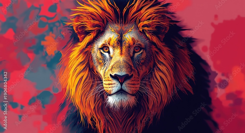 Obraz premium Digital abstract lion design inspired by contemporary art techniques
