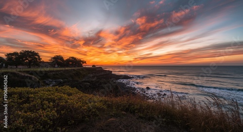 Inviting sunset colors blending with natural coastal park views
