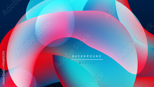 Abstract fluid shapes overlap, creating vibrant blue, pink hues. Dark background emphasizes flowing design elements. Modern aesthetic.