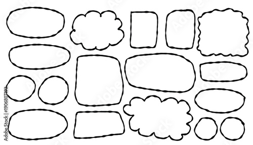 A collection of hand-drawn speech and thought bubbles with wavy, sketchy outlines.