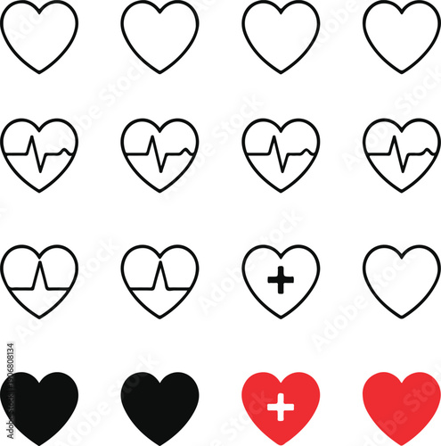 Heart beat icon set. Heartbeat, Heart and cardiorgam. heart beat pulse flat icon for medical apps and websites.
