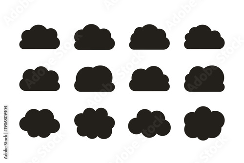 かわいい手書きの雲のイラストセット　もくもくの雲のイラスト素材