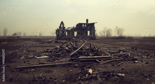 Debris and wreckage of a dismantled residential house