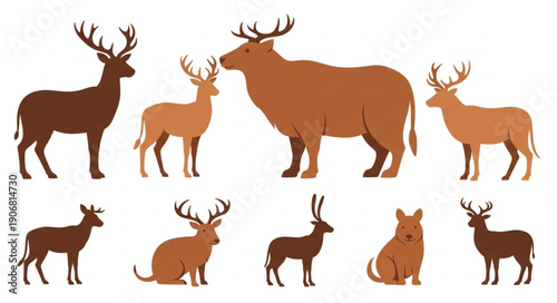 Collection of various deer and elk animals in different poses.