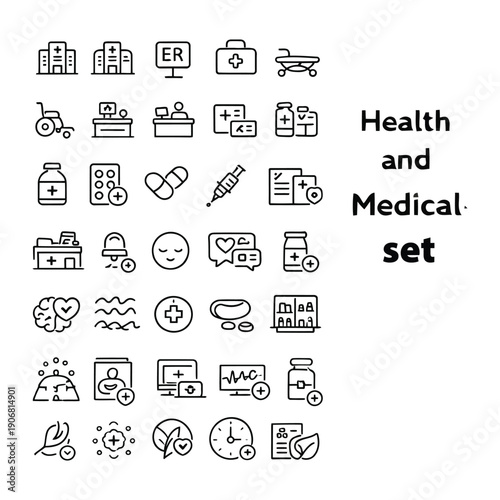 Collection of Health and Medical Icons Featuring Various Symbols and Illustrations