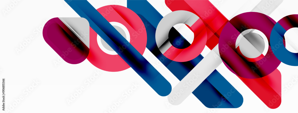 Fototapeta premium Abstract design features overlapping colorful ribbons. Shapes create dynamic composition, modern aesthetic. Clean lines, vibrant hues present.