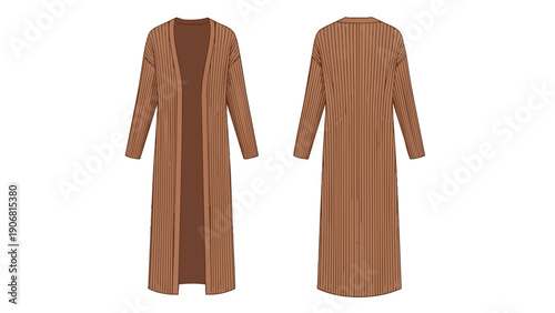 Fashionable longline ribbed knit cardigan in a warm brown hue perfect for elegant layering style showcasing timeless comfortable women's apparel