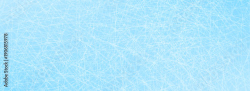 Scratched ice surface texture. Blue icy background with skate traces, cracks, scratches. Rough winter sport rink backdrop. Frozen lake or pond water wallpaper with dots, spot, lines, cuts. art