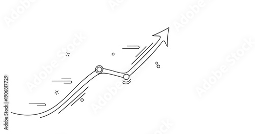 Minimalistic line art of rising arrow with motion elements. None editable stroke