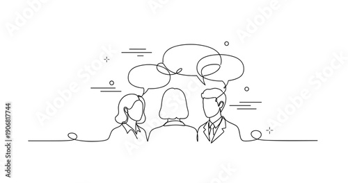 Diverse team collaboration: continuous line drawing of business meeting. None editable stroke