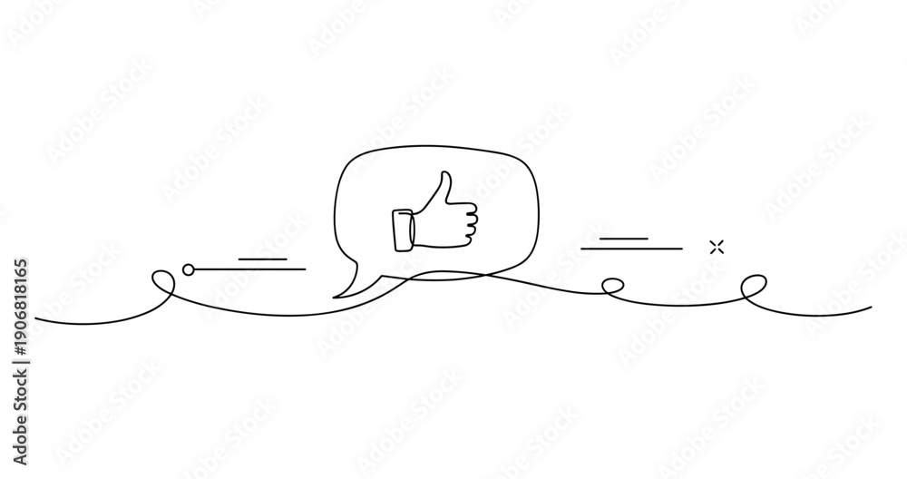 Fototapeta premium Minimalist thumbs up speech bubble with continuous line design. None editable stroke