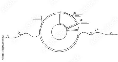 Hand-drawn pie chart with key performance indicators on white background. None editable stroke