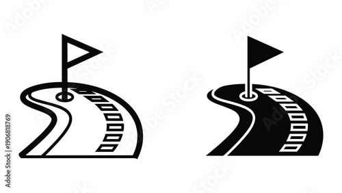 Golf hole icons, flag in hole