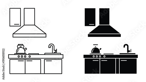 Kitchen hood and stove icons