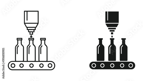 Bottling Process Icons on Conveyor Belt