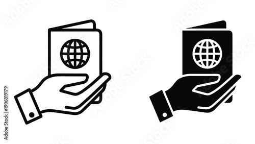 Hands holding passports with globe symbol