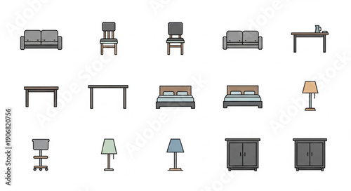 Collection of various furniture items for home interior design.