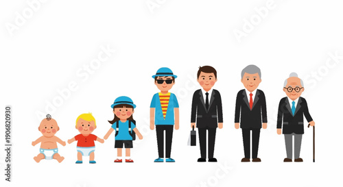 Illustration of human life stages from baby to elderly person.