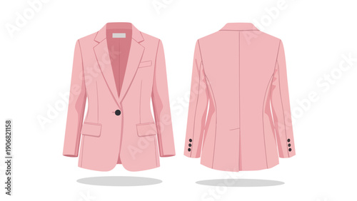 A modern pink women's blazer garment shown with both front and back views providing a complete fashion illustration perfect for clothing design