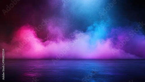 Vibrant Neon Smoke Waves with Reflection on Glossy Surface Creating a Mystical Atmosphere for Creative Backgrounds and Designs