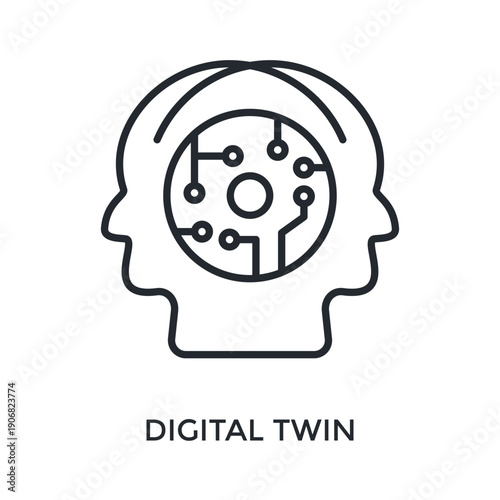 Digital Twin Icon Outline Style. Vector Illustration For Graphic Design