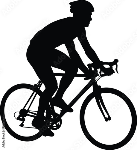 Cyclist riding a bicycle in a dynamic pose captured from a side profile view