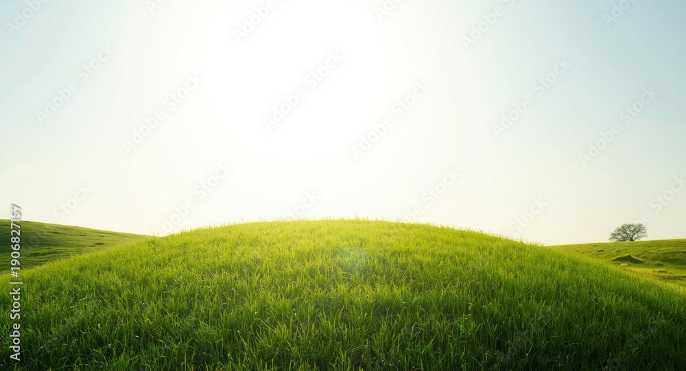 Obraz premium idyllic grassy knoll illuminated by radiant sky with no clouds