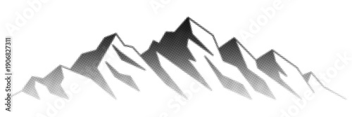 Geometric silhouette mountain range isolated on white background, halftone dots, fading dot effect, vector design