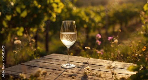 Enjoying chilled sparkling brut white wine in a sun-drenched vineyard ambiance