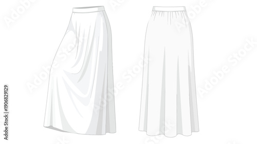 Elegant vector illustrations of two flowing white skirts, perfect for apparel design.