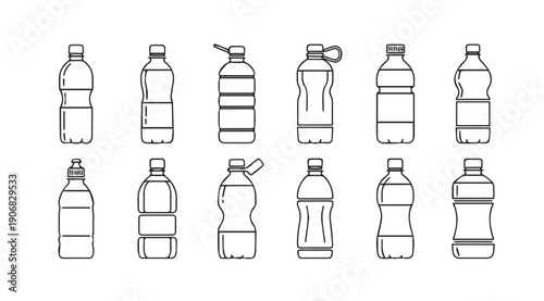 Collection of plastic water bottle outlines in various shapes and sizes
