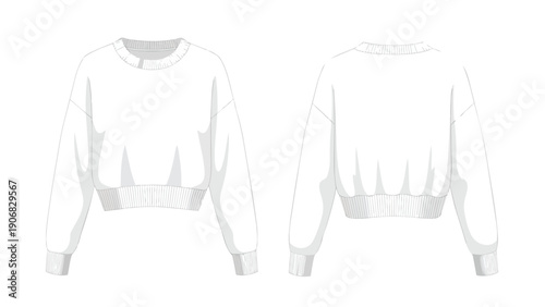 Blank white cropped sweatshirt template front and back views for fashion design mockups. This versatile apparel illustration is perfect for