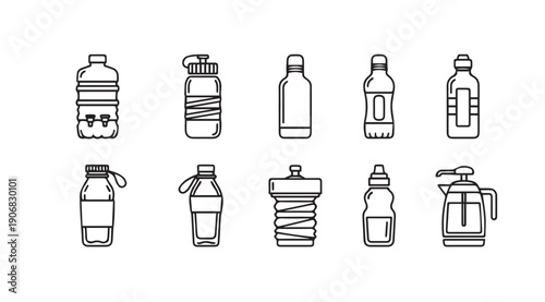 Collection of Reusable Water Bottle Icons and Designs