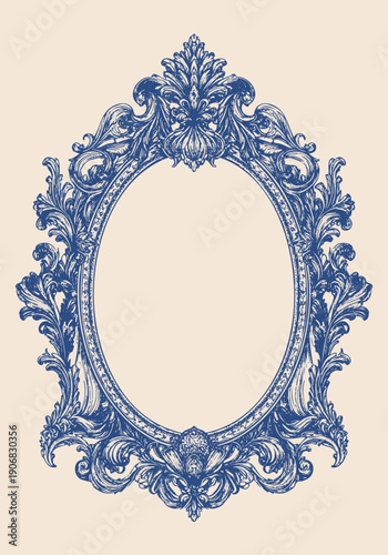 Ornate Rococo Frame in Vintage Engraving Style. Vector illustration