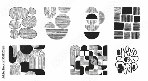 Collection of Abstract Black and White Shapes.