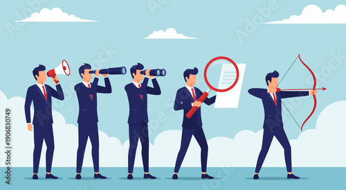 Business success strategy vector illustration showing teamwork, planning and execution, strategic goals and vision